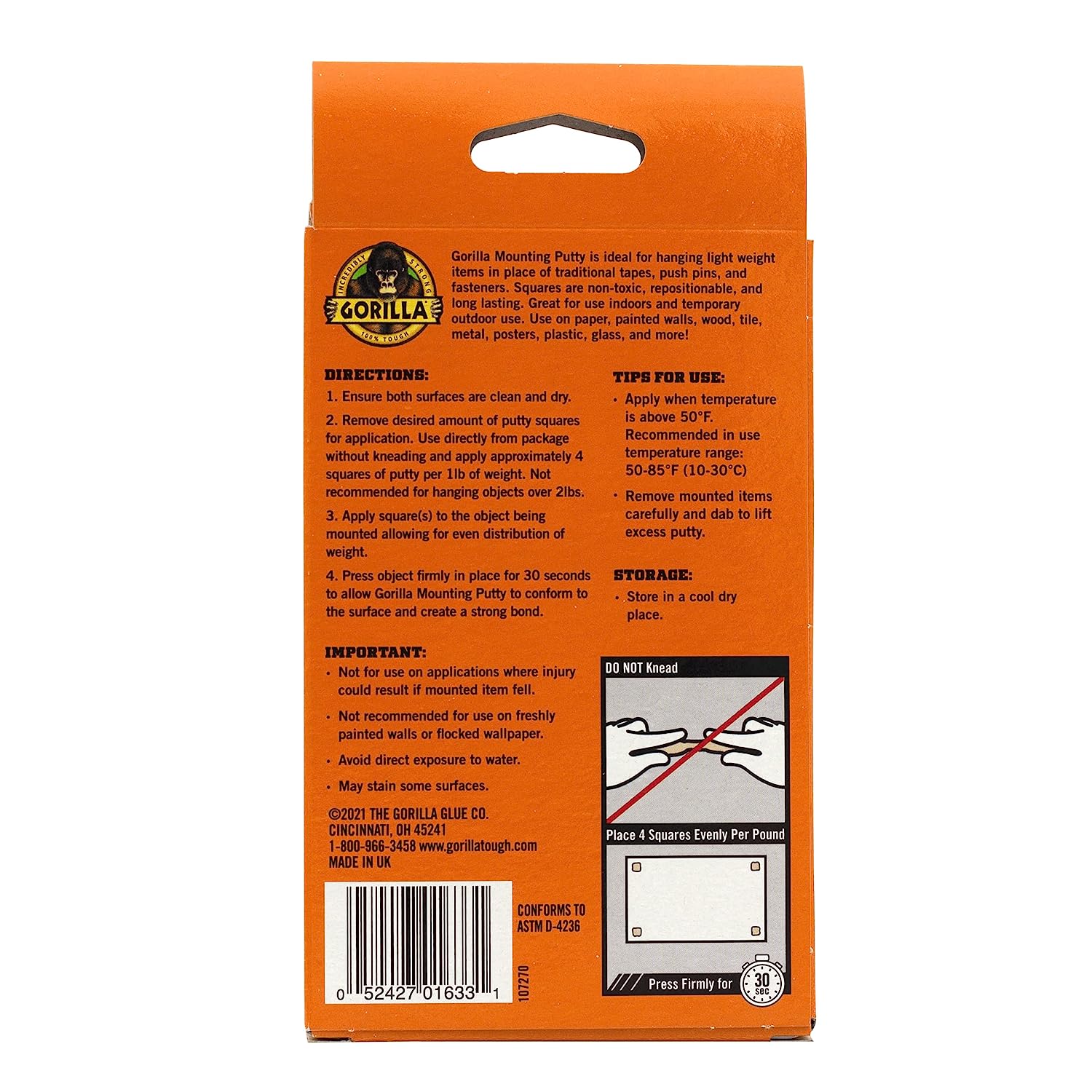 Gorilla Removable Mounting Putty, 84 Pre-cut Squares, Off White (Pack of 3) - Image 3